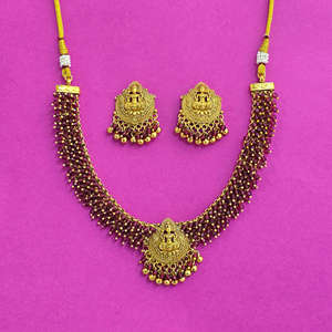 Mayoristas de joyería de moda artificial en collar de templo antiguo de la India con chapado en oro mate - Product Image 4