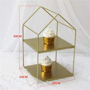 Support à gâteau double de style traditionnel en métal avec finition dorée, idéal pour les fonctions religieuses, les événements culturels et les célébrations à domicile - Product Image 1