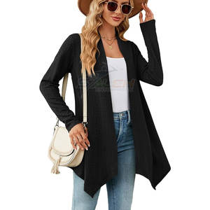 Cárdigan con parte delantera drapeada para mujer con tela elástica y cárdigan de moda de ajuste cómodo con aberturas laterales y silueta suelta - Product Image 2