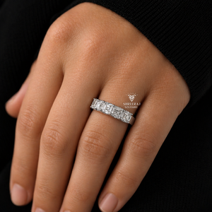 Anillo de media eternidad con diamantes cultivados en laboratorio de corte Asscher para mujer, 3.5mm, oro blanco de 14K/18K, anillo de compromiso/boda, joyería personalizada al por mayor - Product Image 4