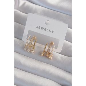 Orecchini a mezzo cerchio in ottone Color oro con perle Multi zircone - Product Image 1