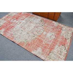 Turkish Rug, 4.2x8.1 ft Vintage Rug, <b>Red</b> White Moroccan <b>Wool</b> Rug - Product Image 4