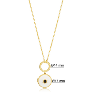 Collier à breloque creuse pliable en émail blanc rond, bijoux en argent sterling 925 faits à la main, vente en gros - Product Image 3