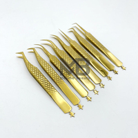 Pince à épiler de précision pour extensions de cils, en acier inoxydable japonais, revêtement couleur plasma doré, poignée diamantée, vente en gros, marque privée