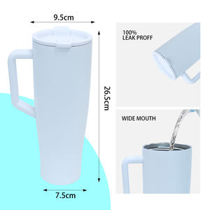 Gobelet de voyage réutilisable de créateur de luxe sans Bpa avec paille 40 oz, gobelet de voyage à graver sous vide et à sublimation 40 oz en acier inoxydable avec poignée - Product Image 2