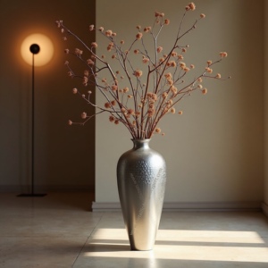 Vase à fleurs texturé en nid d'abeille argenté Finition dégradée moderne Accent décoratif élégant en fer métallique pour la maison et les occasions spéciales - Product Image 3