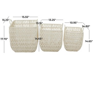 Ensemble de 3 paniers en macramé blancs pour le rangement à domicile, organisation, rangement décoratif pour le salon, la chambre à coucher et le bureau, en provenance d'Inde - Product Image 5