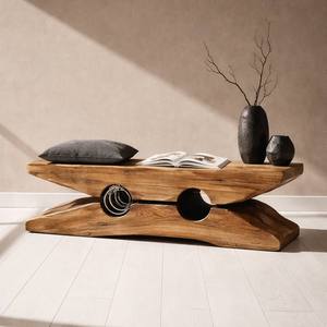 ม้านั่งประติมากรรมไม้เอล์มแท้ทำมือรูปทรง "ที่หนีบผ้า" สำหรับตกแต่งล็อบบี้โรงแรม ร้านอาหาร และภายในบ้านหรู - Product Image 2