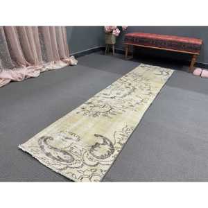 พรมวินเทจขนาด 1.9x7.8 ฟุต พรมตุรกี พรมลายทางสีเบจ ทำจากขนสัตว์ - Product Image 5