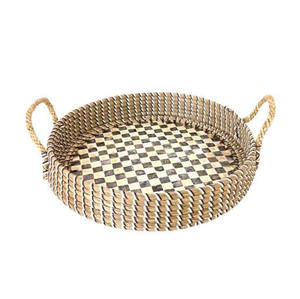 ถาดใส่อาหารเคลือบแล็กเกอร์หวายไม้ไผ่ทรงกลมสำหรับใช้ในบ้านห้องนั่งเล่น - Product Image 4