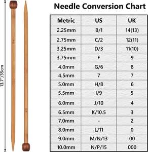 14" Extra Long Bamboo Knitting Needles Set 18 Pairs Smooth, Splinter Free Single Pointed 36 Pcs 18 Sizes: 2mm-10mm - Product Image 2