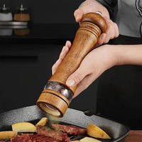 Moulins à poivre en acrylique de qualité supérieure, shakers en bois rechargeables de 8 pouces avec plateau en bois pour la maison, ensemble manuel de moulin à sel et à poivre en bois