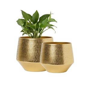 Maceta de Metal medio martillado de alta calidad con acabado dorado brillante para interiores y exteriores, maceta decorativa para balcón del hogar para decoración de jardín - Product Image 4