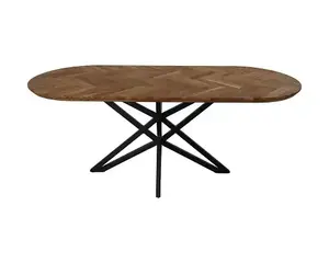 New Style Design natural finish solid acacia wood dining table with heavy metal legs bulk product Furniture