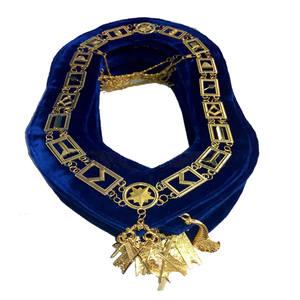 Servicio OEM GRAND OFICERS BLUE LODGE CADENA COLLAR CHAPADO EN ORO CON PEDRERIA EN TERCIOPELO AZUL - Product Image 1