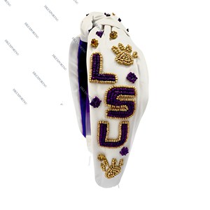 Handmade Geaux Tigers Gameday Beaded Headband Purple and Gold Beaded Headpiece Game Day <b>Spirit</b> Accessory for Women - Product Image 4