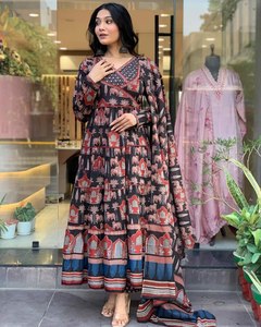 ชุดคลุมอนาลกาลิจากผ้าฝ้ายปากีสถานสำหรับผู้หญิงเดรสอินเดียยาวถึงพื้นพร้อมลูกไม้ตกแต่งด้านบนสไตล์ซักได้ - Product Image 4