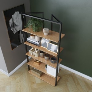 BFKS008-Foldable 84x30x160cm Decorative Shelf Made Bamboo Wood Iron <b>Frame</b> <b>Floating</b> Pattern for Home Office Living Decoration - Product Image 1