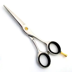 Tijeras de pelo con anillo de goma negra Tijeras de peluquero de alta calidad Pulido de espejo Hoja recta afilada Cuchillas de acero inoxidable - Product Image 1