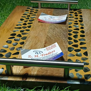 Bandeja con incrustaciones de madreperla con mango de madera Premium, postre de Ramadán Mubarak de lujo y plato para servir con fecha, regalo festivo Eid Mubarak - Product Image 1