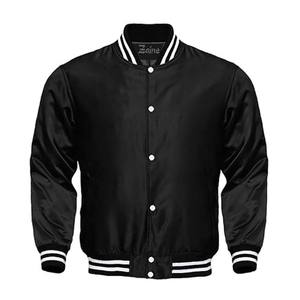 Personalizado en blanco logotipo personalizado béisbol cuello de béisbol bombardero cremallera completa acanalado dobladillo satén Shell Varsity chaqueta - Product Image 1