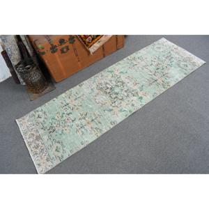 พรมตุรกี, พรมวินเทจขนาด 2.1x6.6 ฟุต, พรมขนสัตว์ลายดอกไม้สีเขียวฟ้า - Product Image 1