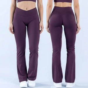 High Waisted <b>Flared</b> <b>Leggings</b> Women Plus Size Solid Color Full Length Seamless Spandex/Nylon Yoga Pants Four-Way Stretch Front - Product Image 4