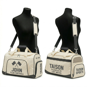 Bolsa de Fútbol Americano para Mujer, Poliéster 600D, 320 GSM, Diseño de Paneles Beige y Negro, Logotipo Personalizado con Transferencia Térmica, Bolsa Deportiva - Product Image 1