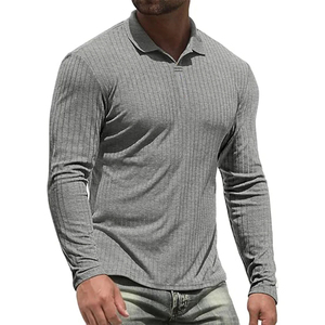 Camisetas de Manga Larga de Algodón para Hombre, Camisetas Polo de Alta Calidad, Camiseta a Rayas con Cuello en V Ajustada, Camisetas Superiores Masculinas - Product Image 3