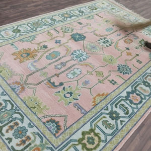 Ready 2 Ship 6x9 ft. Stock Alfombra persa hecha a mano Verde Rosa Anudada a mano de alta calidad Alfombra tejida de algodón de lana viva Tapis - Product Image 1