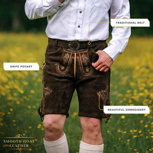 Bavarian Lederhosen <b>Men's</b> Suede <b>Leather</b> <b>Shorts</b> Zipper Fly Casual Custom Logo Design Solid Quick Dry Breathable High Quality - Product Image 4