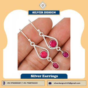 ต่างหูเงินทับทิมของผู้หญิงทำด้วยมือ925แข็งเงินสเตอร์ลิงกับอัญมณีธรรมชาติสำหรับงานแต่งงานของขวัญ - Product Image 2