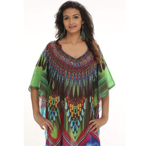 Robe caftan en georgette légère Taille libre Design tribal Parfait pour les vacances à la plage Robe - Product Image 5