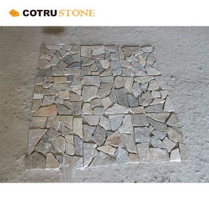 Pietra di quarzite naturale Beige verde naturale Modulare irregolare pannelli a mosaico in <span class=keywords><strong>ardesia</strong></span> levigata personalizzati per il pavimento interno esterno del giardino - Product Image 3
