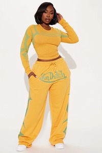 Premium quality customizable slim fitted long <b>sleeve</b> tee and baggy sweatpants for women silk screen printed breathable set - Product Image 5