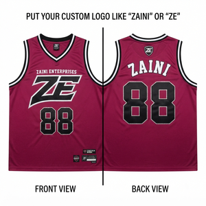 Maillot de basket-ball pour homme en maille polyester premium 180 GSM, bordeaux, noir, blanc, avec bordure contrastée, logo personnalisé par sublimation et broderie - Product Image 1