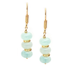 Handmade Gold Spacer Beads <b>Dangle</b> <b>Earrings</b> with Aqua Chalcedony Birthstone Fashion Drop Design with Plated Gold Hook - Product Image 3
