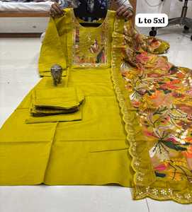 Nueva colección moderna de diseñador Recién llegado Muselina suave con parche Trabajo Kurti Pant y Dupatta Venta al por mayor Suministro de fábrica - Product Image 4
