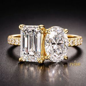 Toi et Moi Lab Grown Diamond <b>Ring</b>, 2CT Oval Emerald, 10K Gold Two Stone - Product Image 3