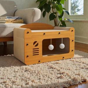 Hot Selling Eco-Friendly <b>Wooden</b> Cat Scratching Post House Multifunctional Pet Furniture Condo with Sleeping Area - Product Image 5