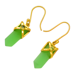 925 <b>Sterling</b> <b>Silver</b> <b>Dangle</b> <b>Earrings</b> Gold Pencil Shape Prehnite Chalcedony Gemstone Stylish Trendy Accessories Wedding Party Gift - Product Image 3