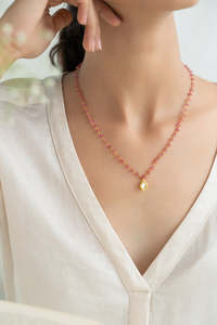 22K chapado en oro delicado latón con cuentas de color rosa con Collar chapado en oro con 18K collar de cuentas de oro cadena para mujer colgante - Product Image 4