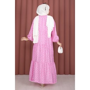 Robe simple et élégante en viscose à pois roses avec demi-boutons - Product Image 4