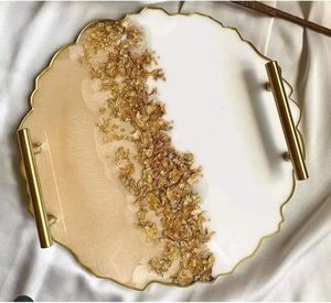 Plateaux décoratifs en résine avec poignée en métal pour le thé, plateau de collations, vaisselle de fête de mariage, présentation élégante - Product Image 1