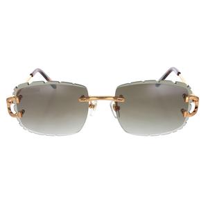 Luxury rimless square sunglasses with carved edge lenses and gold metal <b>temples</b> for <b>men</b> and women - Product Image 1