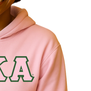 Sudadera con Capucha Personalizada AKA en Sarga Verde Kelly con Letras Griegas Rosadas en Sarga, Sudadera de Forro Polar para Hermandades - Product Image 2