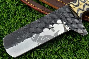 Cuchillo cortador de toro hecho a mano de 8,5 pulgadas, hoja de acero al carbono, Funda de cuero, Escala de Micarta multicolor, cuchillo personalizado Jigged - Product Image 6