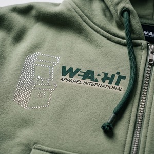 Fleece Tracksuit Set DTG Print Rhinestone <b>Cropped</b> Zip Hoodie Flare <b>Pants</b> 420 GSM Sage Green Custom Logo - Product Image 4