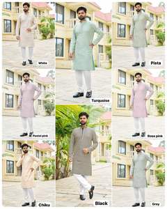 Pyjama Kurta pour homme de créateur classique en rayonne de qualité supérieure avec broderie et paillettes des deux côtés, parfait pour le festival - Product Image 5