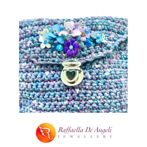 Borsa a tracolla blu e <span class=keywords><strong>viola</strong></span> all'uncinetto realizzata a mano in italia - Product Image 3